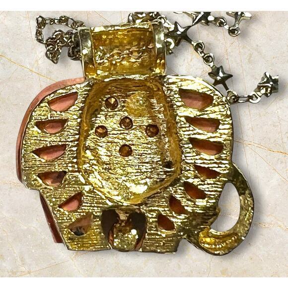 Rose Goldtone Elephant Pendant Necklace 28" Bling Rhinestones Stars Boho Hippie - Picture 5 of 10